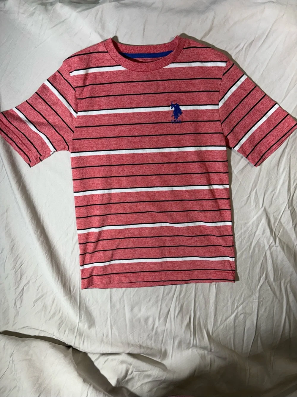 U.S. Polo Assn. Red and White Striped Short Sleeve Crewneck Tee